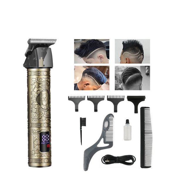 Electric Shavers Style Vintage Usb Recargeable LCD Screen Household Men Hair Cut Machine T Shape Barber Clipper Man Trimmer With Brush 23082