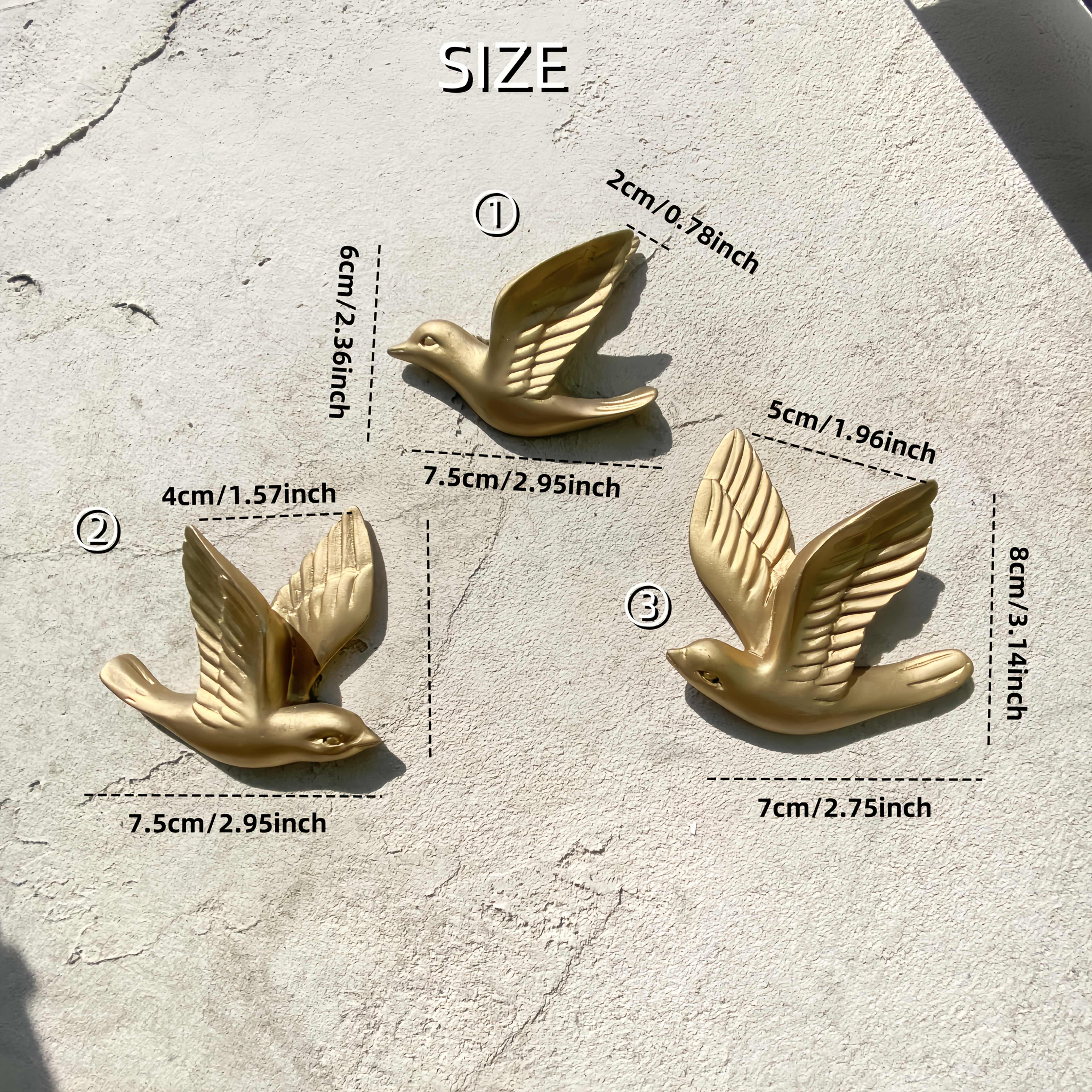 TEMU 3pcs Golden Resin Bird Wall Decor - Miniature Cute Birds With Eyes, Hanging Hooks For Indoor-outdoor Use, Easter, Christmas, , Perfect For