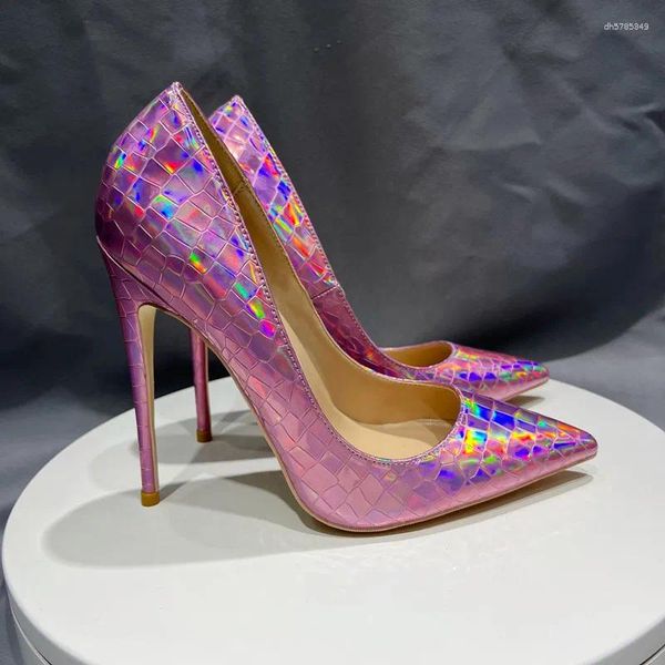 Dress Shoes Shiny Leather Stilettos 12Cm High Heels Slip On Party Women Shallow Mouth Pointed Pumps Size 44 45