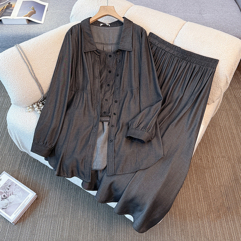 M112 Retro shirt suspenders skirt three-piece set autumn new style