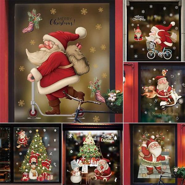 Skateboarding Santa Claus Stickers New Year Decoration Window Glass Decoration Christmas Tree Stickers Home Decoration W241113