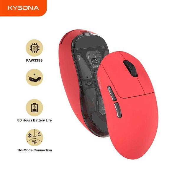 Kysona Aztec Red PAW3395 Wireless Gaming Mouse 55g Ultra-Light 26000DPI 6 Buttons 90 Million Optical Computer Mice For Laptop PCLX241024