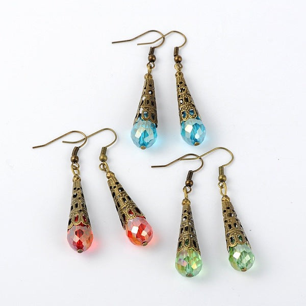Boucles d'oreilles pendantes en perles de verre en laiton
