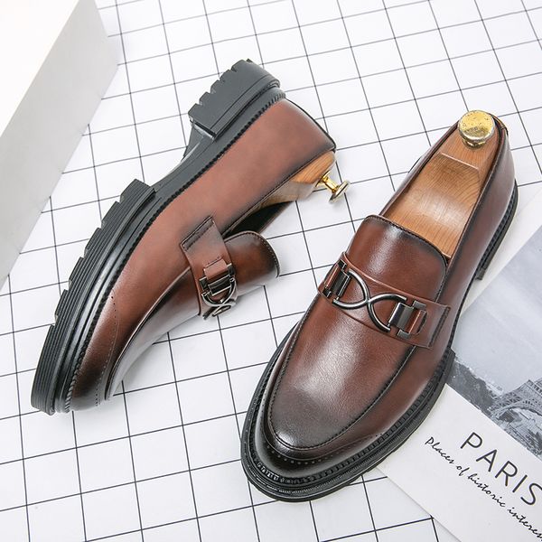 Sole Thick Heels Mens Dress Wedding Fashion Suit Leather Business Italian Casual Man Formal Loafers Summer Shoes for Men 298f