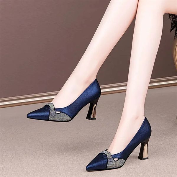 Women Classic Navy Blue Crystal Shining High Heel Shoes Lady Spring Summer Comfort Stylish Pumps Mulheres De Salto Alto E357 241125