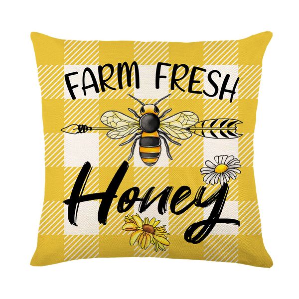 Elf Bee Lattice Printed Linen Throw Pillowcase - Personalize Your Home Decor with This Cozy Square Cushion Cover