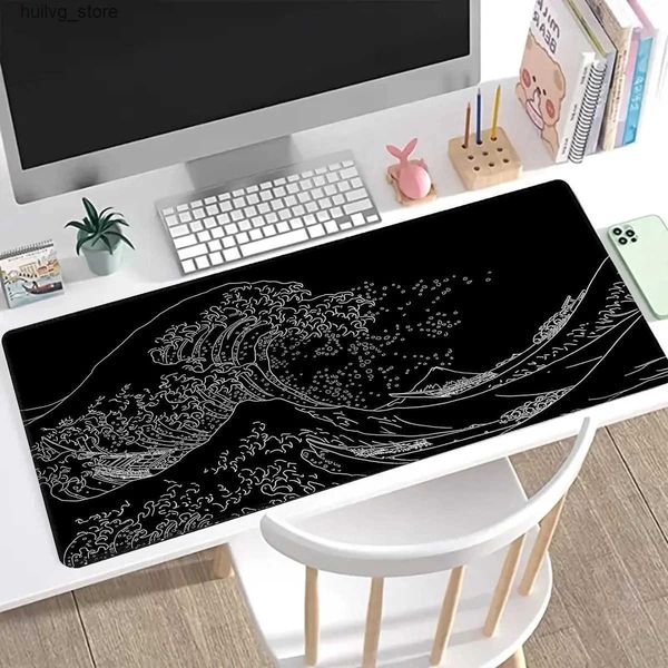 Pads Wrist Rests 1Pcs Black Sea Wave Large 800*300mm Extended Gaming Mouse Desktop Pad With Stitched Non-Slip Rubber Base Keyboard J241204