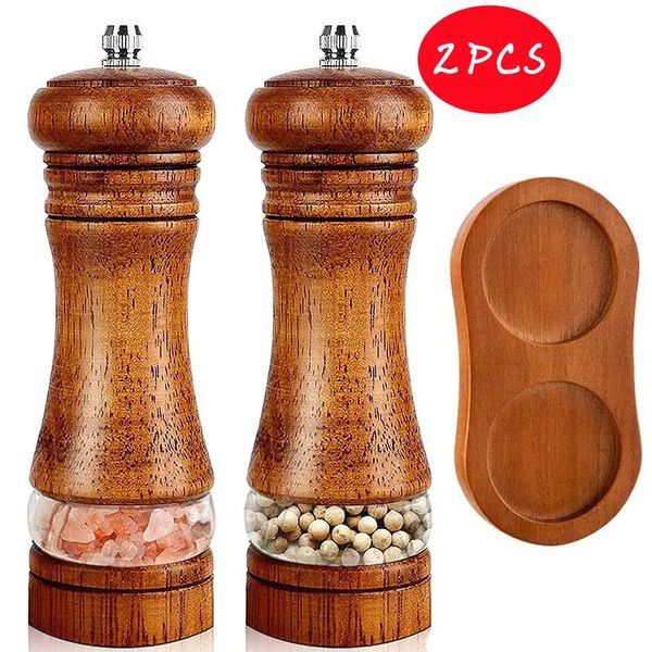 6 Inches Salt and Pepper Grinder Sets Pepper Mill Manual Freshly Ground Seasoning Bottle Ceramic Core Solid Wood Pepper Grinder 240420