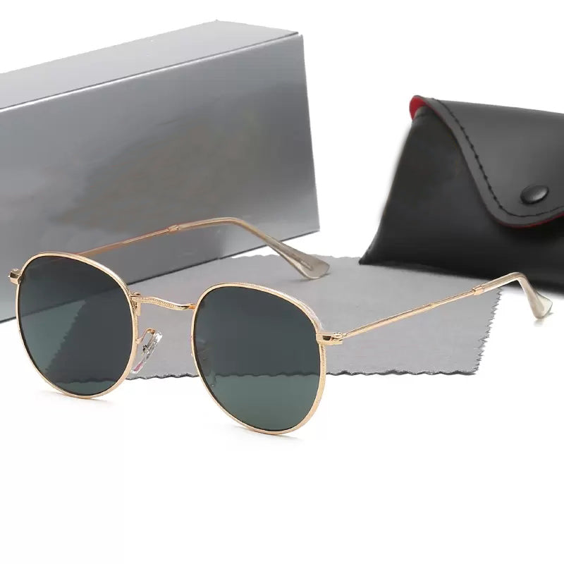 Classic Round Sunglasses Brand Designer UV400 Eyewear Metal Gold Frame Sun Glasses Men Women Mirror Sunglasses with Box