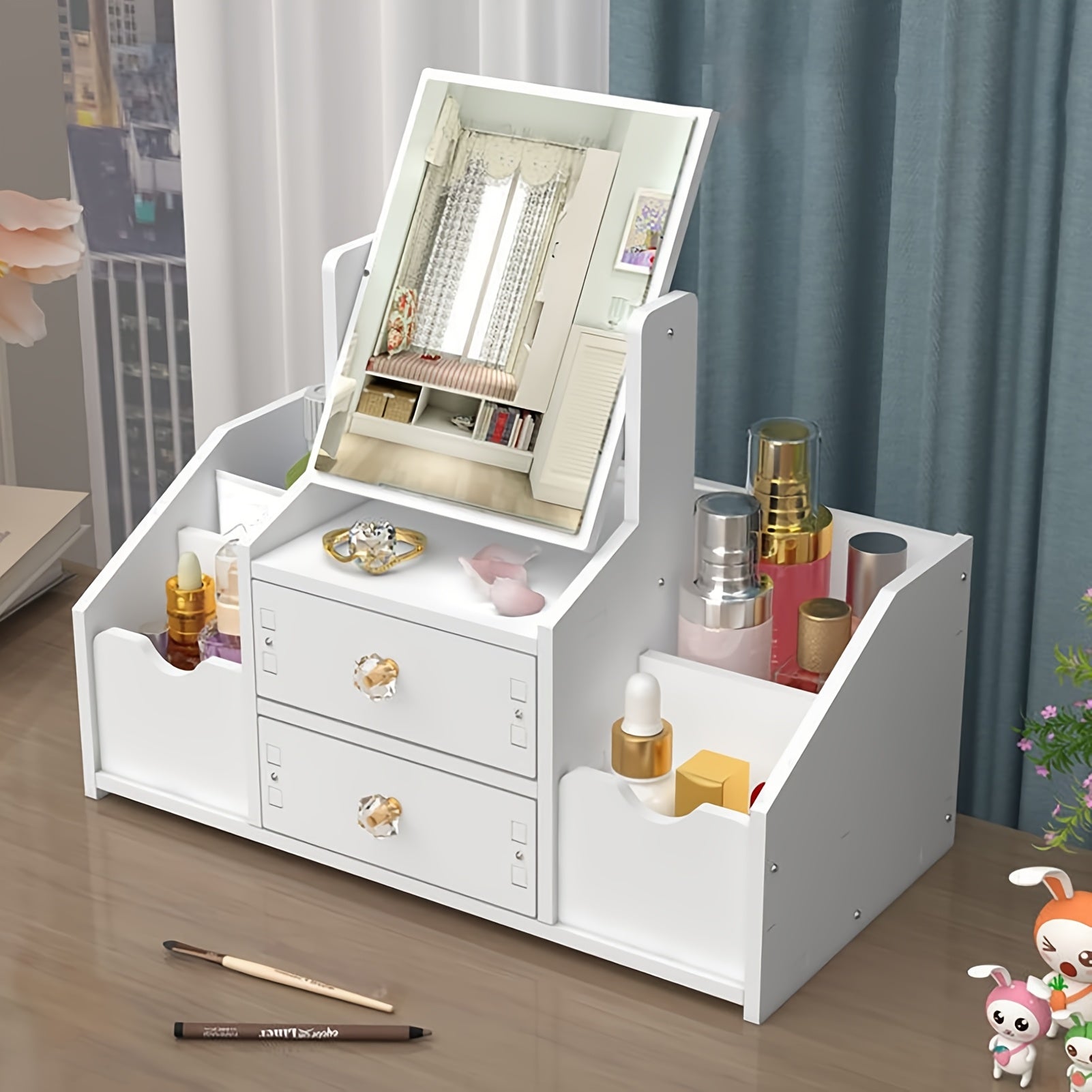 TEMU 1pc Desktop Storage Box, Drawer-type Cosmetic Storage Box, Dressing Mirror, Office Storage, Suitable For Dressing Table, Large-capacity Hair