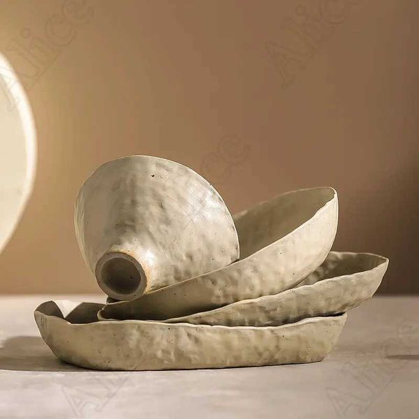 Creative Irregular Dishes and Plates Sets Vintage Hand Pinch Texture Tableware Feature Hotel Dinner Plates Dessert Bowl HomeC241213