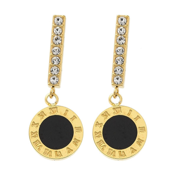 Boucles d'oreilles à tige en acier inoxydable avec placage ionique (IP) et incrustations de strass et d'émail pour femmes