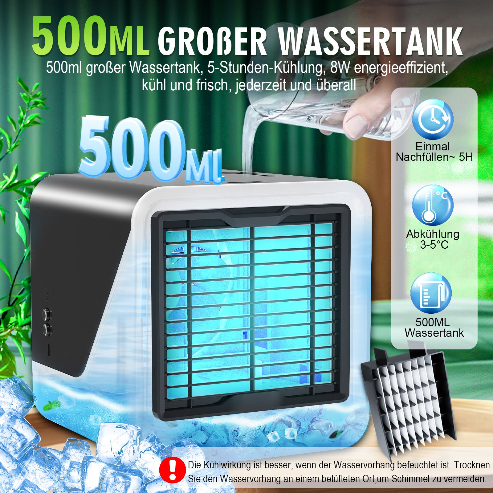 TEMU Portable Ac Mini Air Conditioner Cooling Fan With 3 And Timer, Personal Desk Evaporative Cooler With Humidifier For Room, Home, Office, Or Car