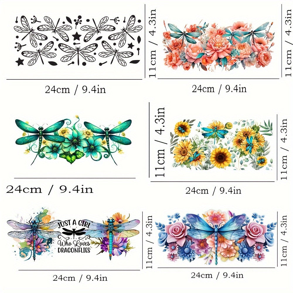 TEMU 6pcs-set 3d Dragonfly Uv Dtf Cup Wraps Decals Printing Self-adhesive Stickers Dtf Transfer Sticker For 16 Oz Glass Can Wrap, 3d Waterproof And