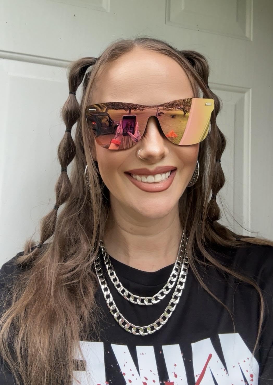 Rimless Mirrored One Piece Lens Sunglasses Trendy Reflective Sun Glasses Outdoor Driving Shades