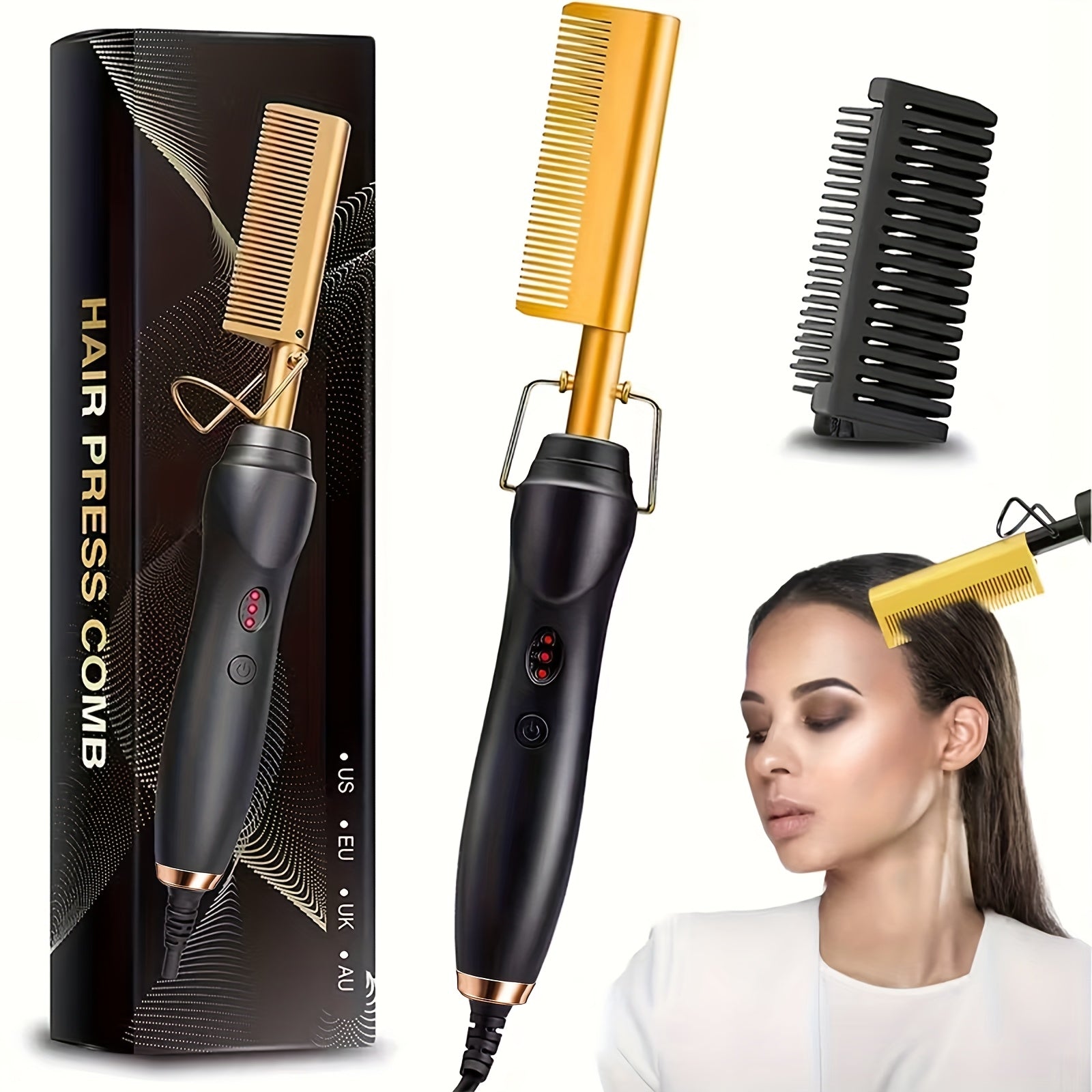 TEMU Color Hot Comb Hair Straightener Heat Pressing Combs - Ceramic Electric Hair Straightening Comb, Curling Iron For Natural Hair Beard Wigs Hair