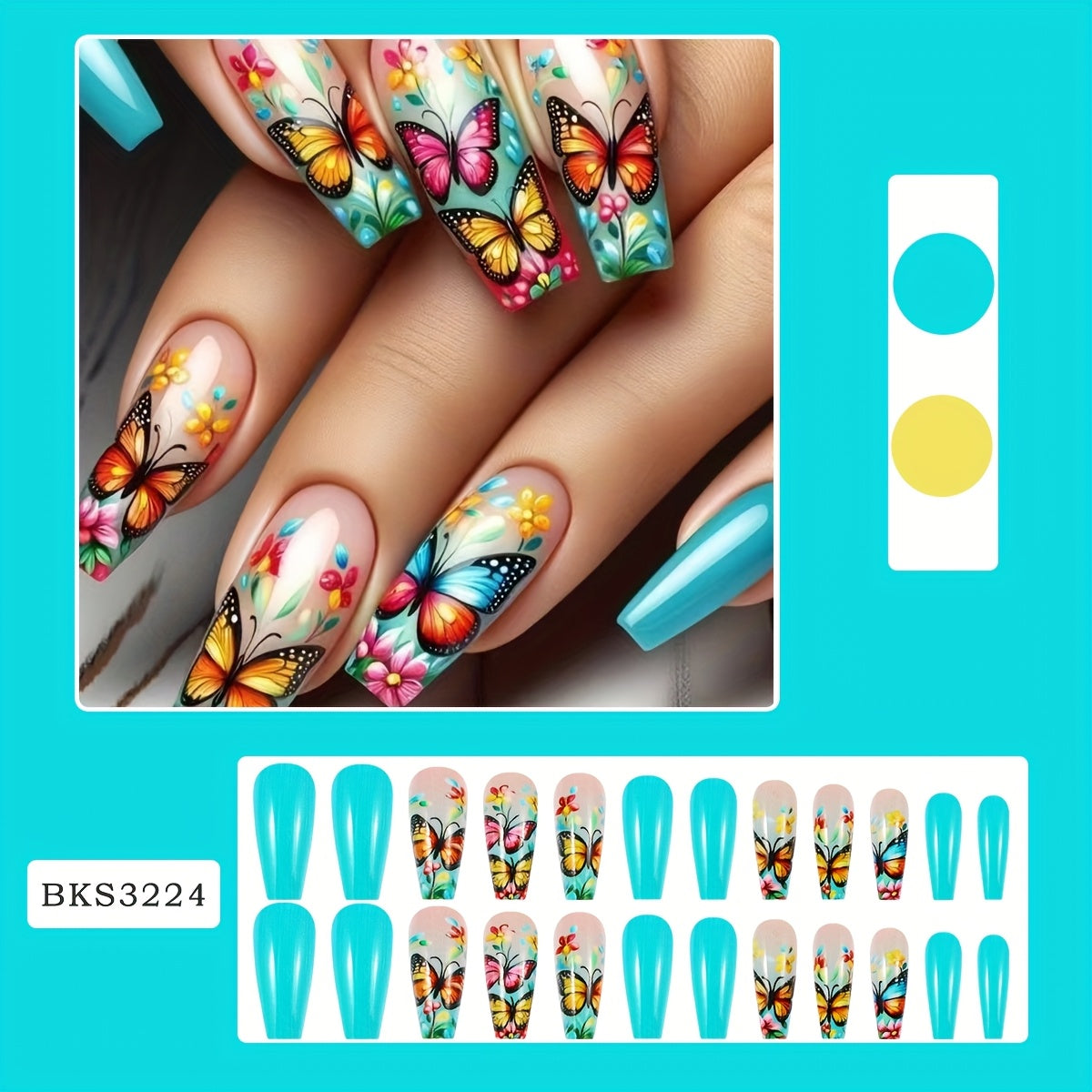 TEMU 2 Sets Of 48pcs Spring And Gradient Color Flower Plant Long Ballet Shaped Fake Nails, Glossy Surface, Including Jelly Glue And Nail Files