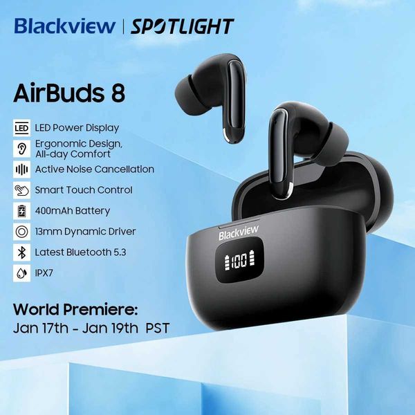Cell Phone Earphones Blackview AirBuds 8 Bluetooth 5.3 Headset TWS Wireless Earphones Touch Control Headphone With Microphone Heasets J24012