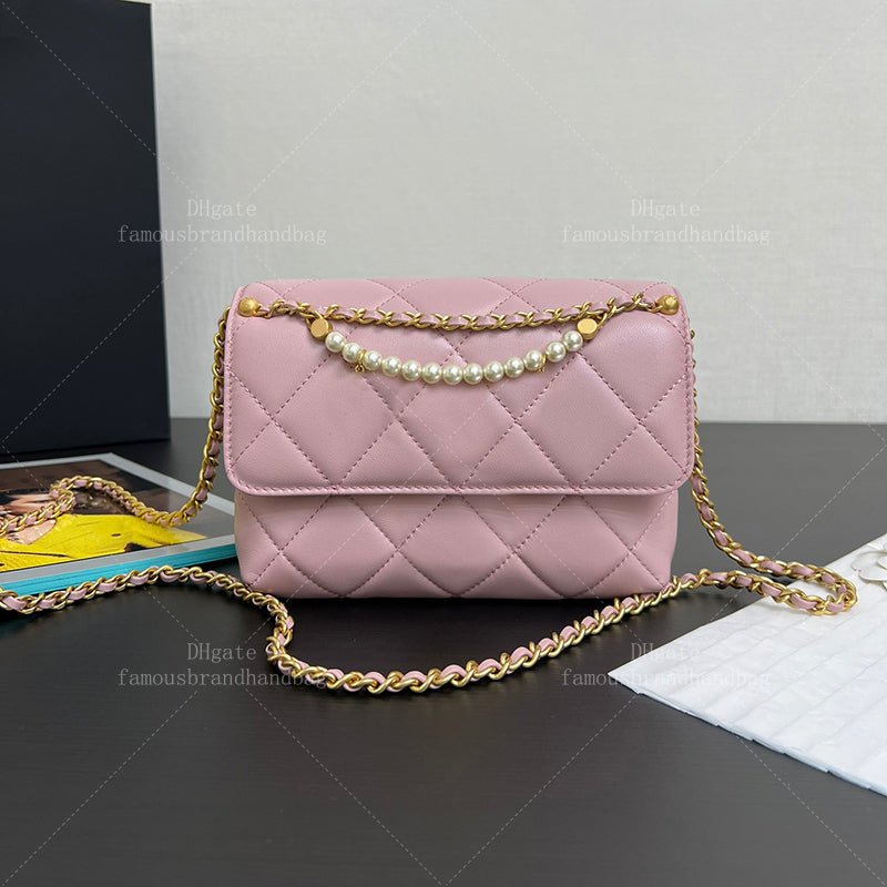 Crossbody Bag Designer Flap Bag 20cm Imitation Pearls Chain Bag 20A Mirror Quality Lambskin Evening Bag With Box 24C49