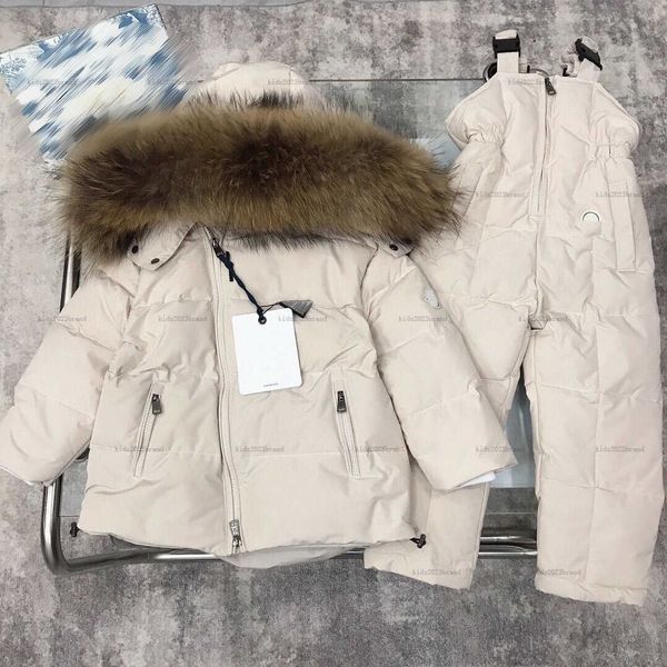 New designer baby Winter clothing high quality Warm suit for boys girl Size 0-12 Fur collar down jacket and strap down pants