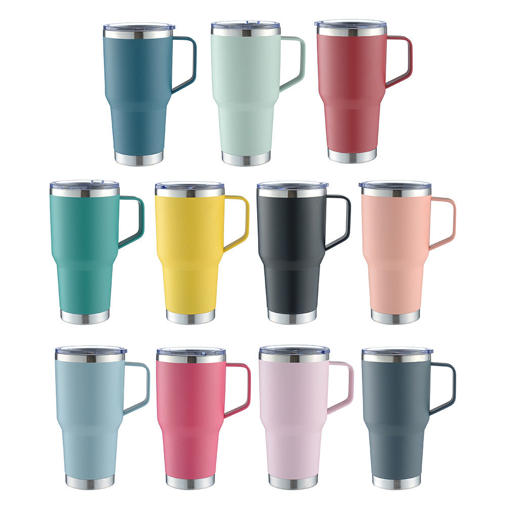 New Stainless steel handle beer mug 30oz car mug double lid double straw insulation cold ice mug travel mug