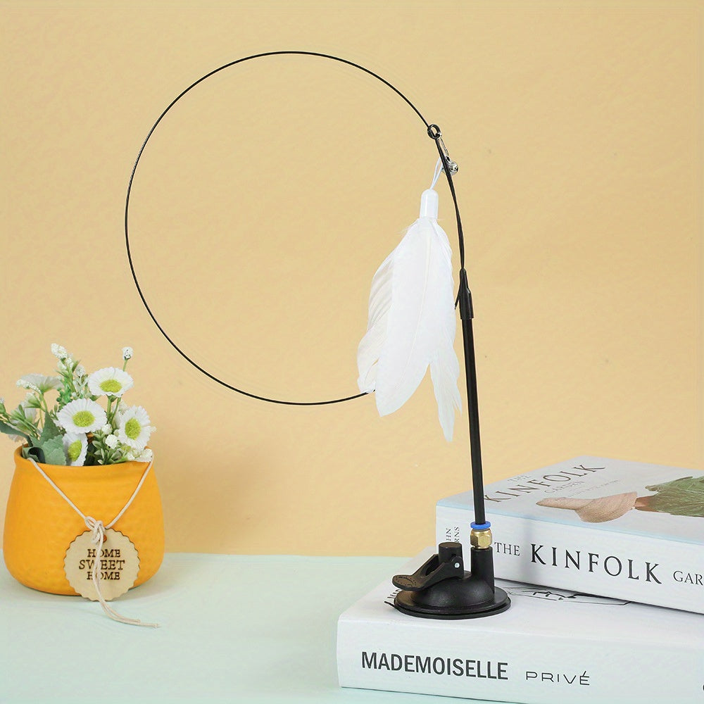 TEMU 1- 3pcs Cat Toys Suction Cup Teaser Wand - Interactive Wand With Crinkle Paper & Colorful Heads | Self-play Teasing Toy For Cats - No Battery