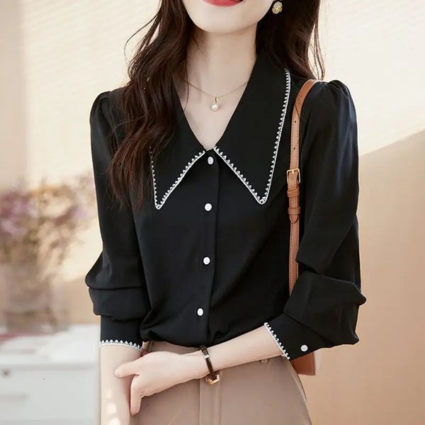 Woman Top Office Outfits Spring and Autumn Wear To Work Dress Shirts Formal Full Long Sleeve Blac Blouses Women Button Up 240806
