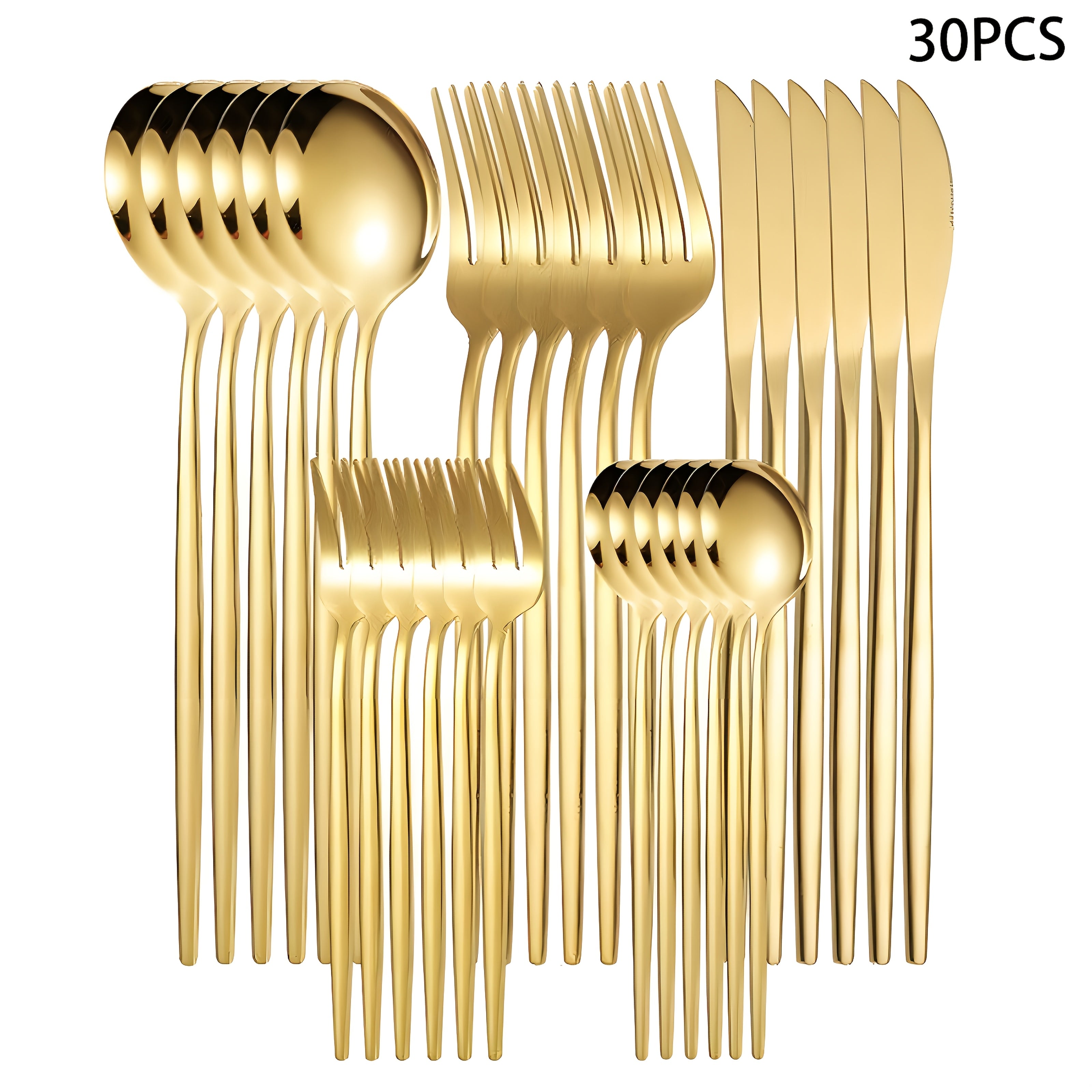 TEMU 30pcs Stainless Steel Cutlery Set, Including Steak Knife, Fork, Spoon And Teaspoon, Dinner Fork, Dinner Spoon, Fruit Fork, Dessert Spoon, Coffee