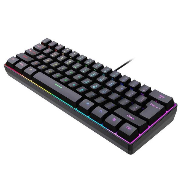 61 Keys RGB Backlit 60% Wired Gaming Keyboard Ergonomic Waterproof Mini Compact 60 Percent Mechanical Feeling Keyboard for PCXJ241225