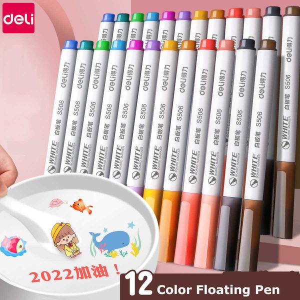 12pcscolor Brush Deli 8-12 Colors Magical Painting Pen Water Floating Doodle Pens Children Diy Early Education Toys Art Whiteboard Marker P2