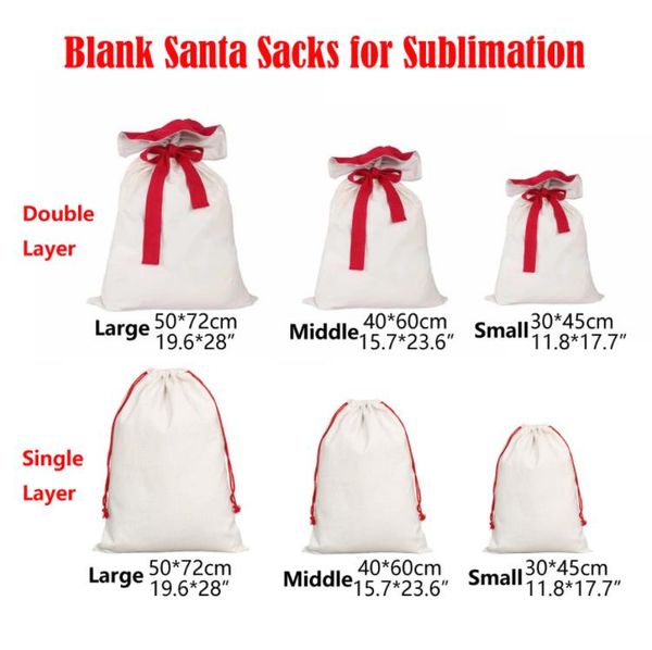 Sublimation Christmas Santa Sacks small middle Large double layer Christmas Canvas Gift Bag candy bags Reusable Personalized for Xmas Packag