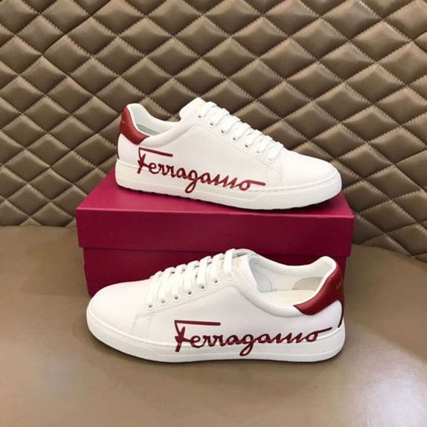 New fashionable sports and leisure shoes low cut breathable lace up board shoes Feragamos leather trendy white shoes versatile mens shoes