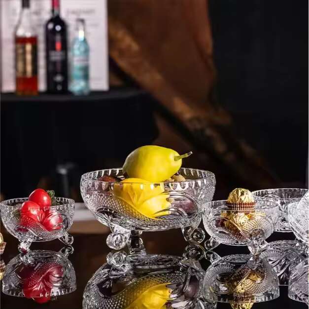 High Performance Cute Cookie Fruit Snacks Small Vacuum Glass Buffet Candy Jar Set Premium Bowls