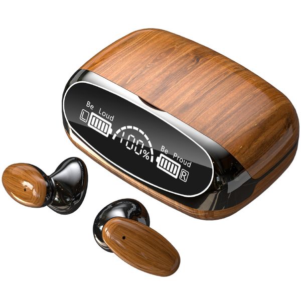 Best selling new design wood grain earphones M35 BT 5.2 Audifonos 1200Mah Charging Case HiFi Stereo AI noise cancelling Headset