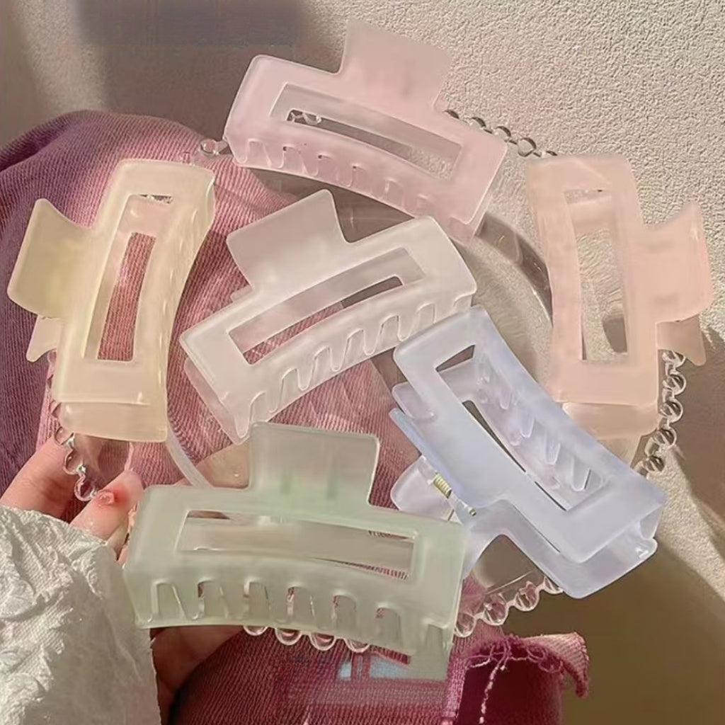 TEMU 6pcs Elegant Frosted Hair Claw Clips Set - Large, Plastic Matte In Assorted Colors With For Stylish Updos & Casual Attire, Everyday Hair