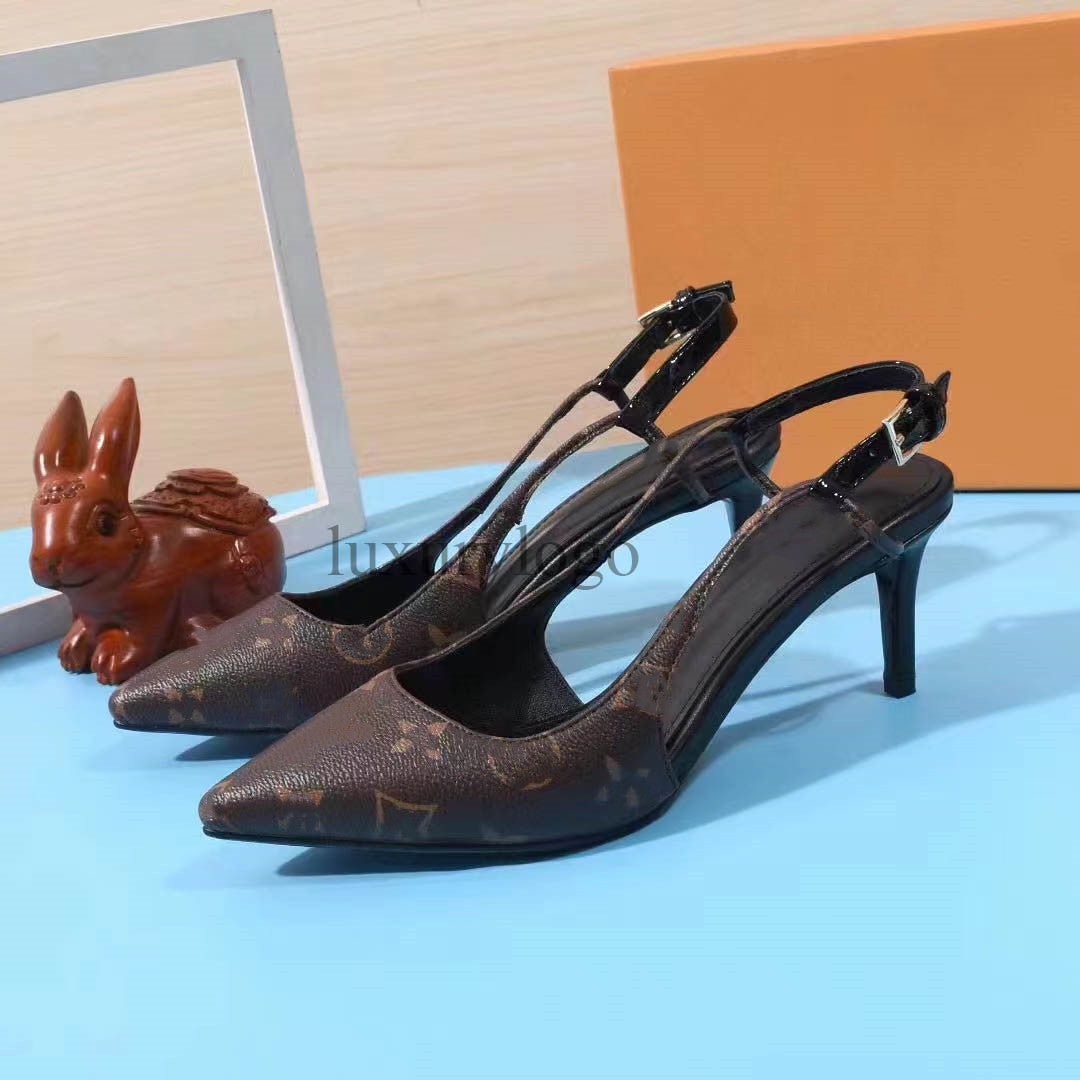 Slingback Women Designer cherie pump High Heels Dress Shoes Designer Pumps Black cowhide Leather Pointed Toe Sandals Slingbacks shoes White Heel San