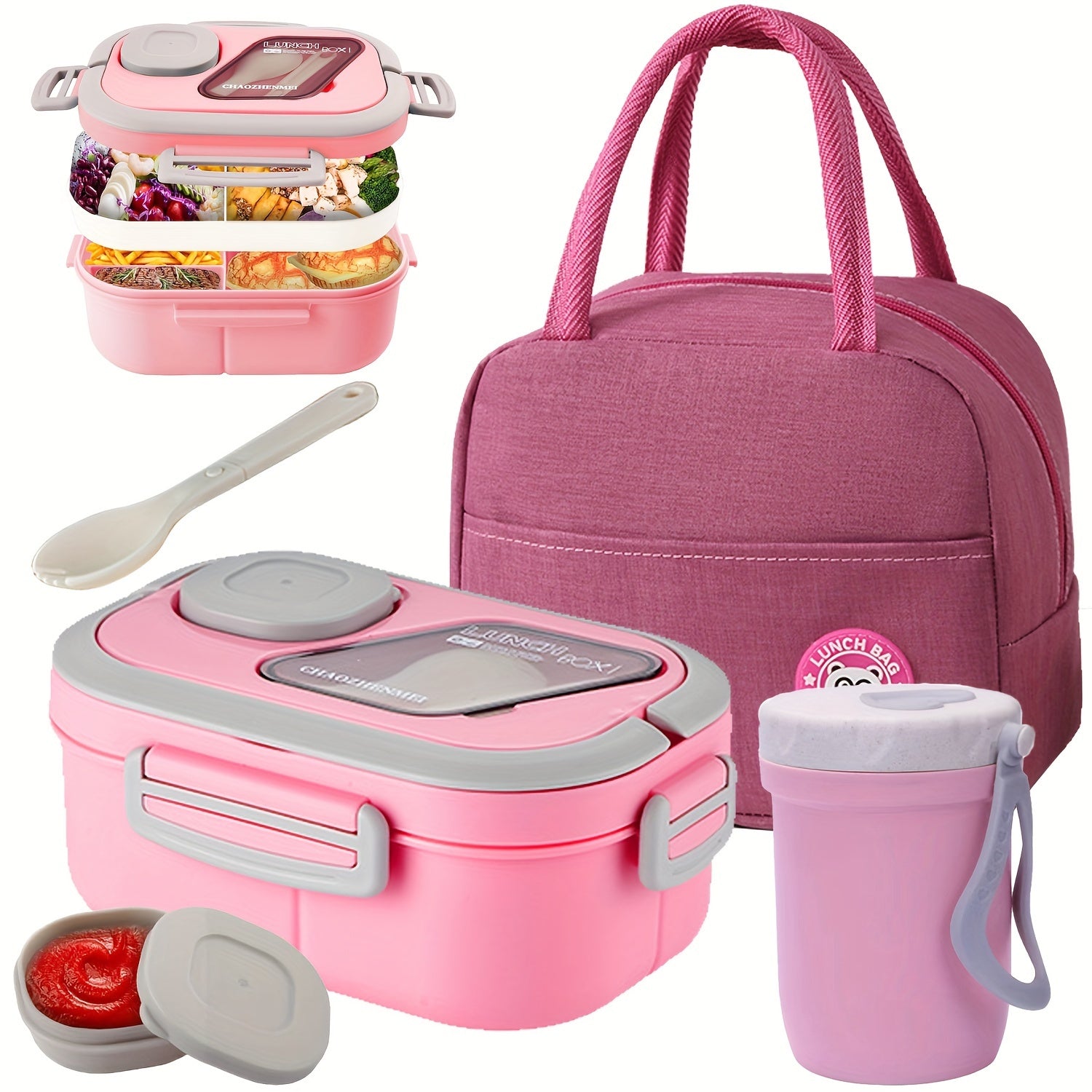 TEMU 1500ml-2 Grid Lunch Box; Adult Lunch Box Set With Cutlery, Soup Cup And Insulation Bag, Reusable For School, Office, Outdoor Picnic, Free From