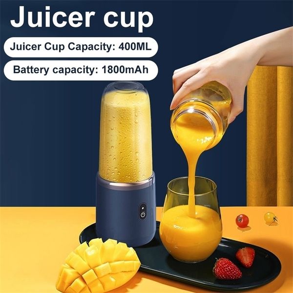 Fruit Vegetable Tools Electric Juicer Blender 6 Blades Cup Mini Mixers s Extractors USB Charging Squeezer 220928