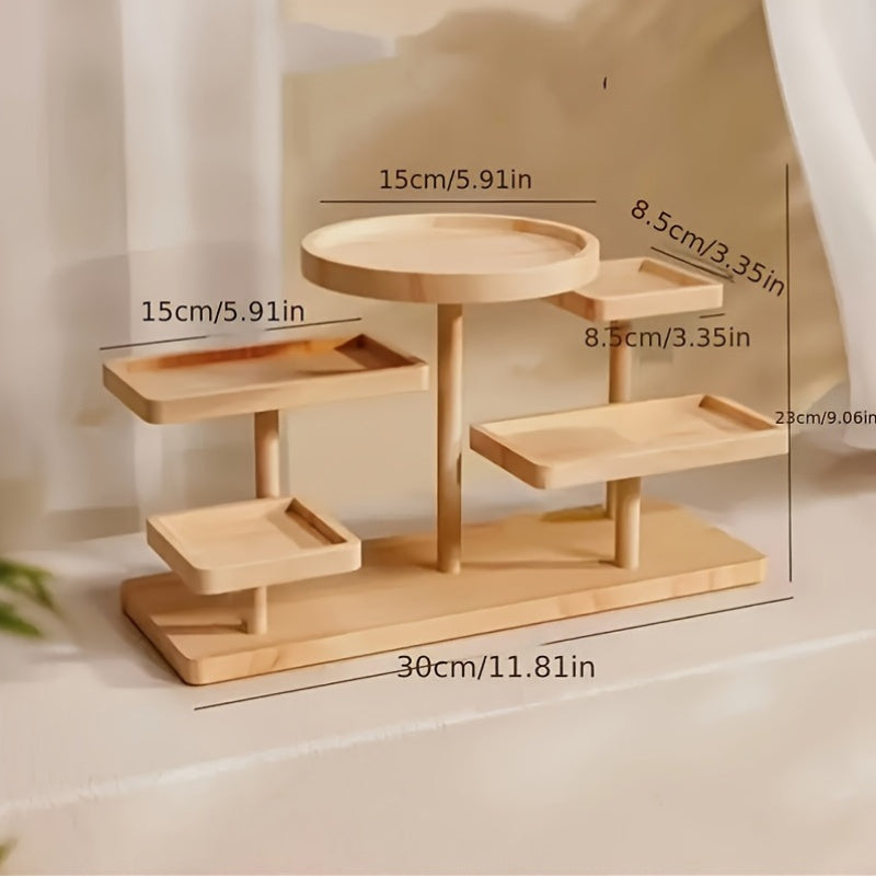 TEMU 3-tier Wooden Display Stand With Storage Layer- Rustic Style Desktop Organizer, Suitable For Jewelry, Succulents, Beads, Essential Oils, Small