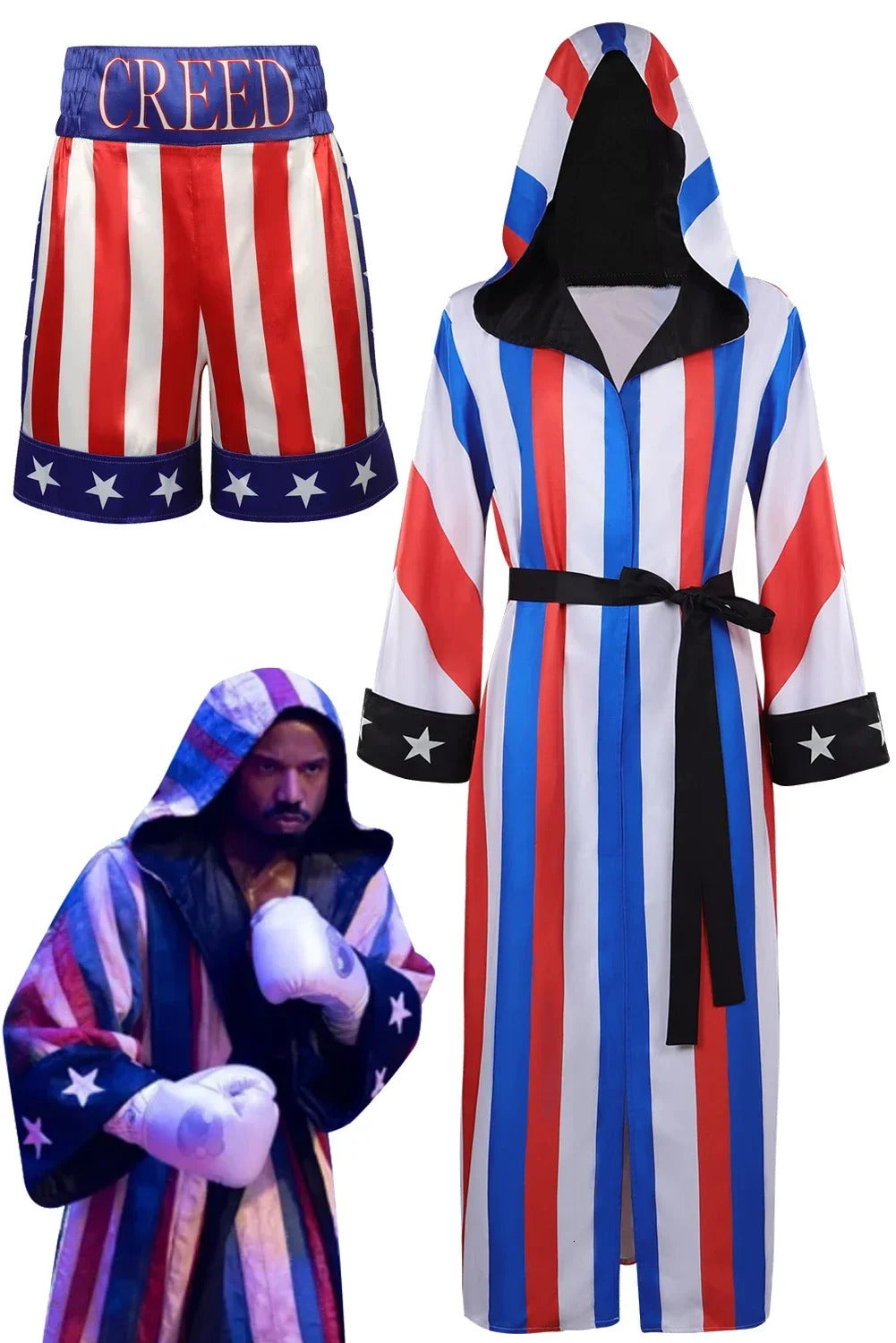 Adonis Creed Cosplay Robe Boxing Shorts Men Costume Movie III Roleplay Fantasia Cloak Fighting Trunks Man Halloween Cloth 240619