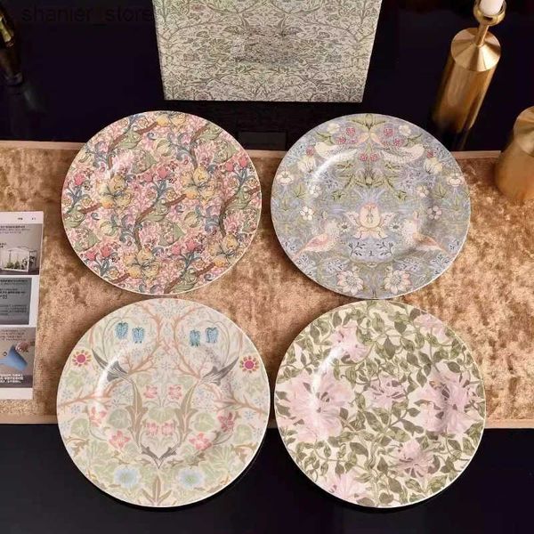 Dishes Plates European Garden Series Ceramic Plate Set 4 Home Creative Dessert Plate Set Vajra Plate Set L240910