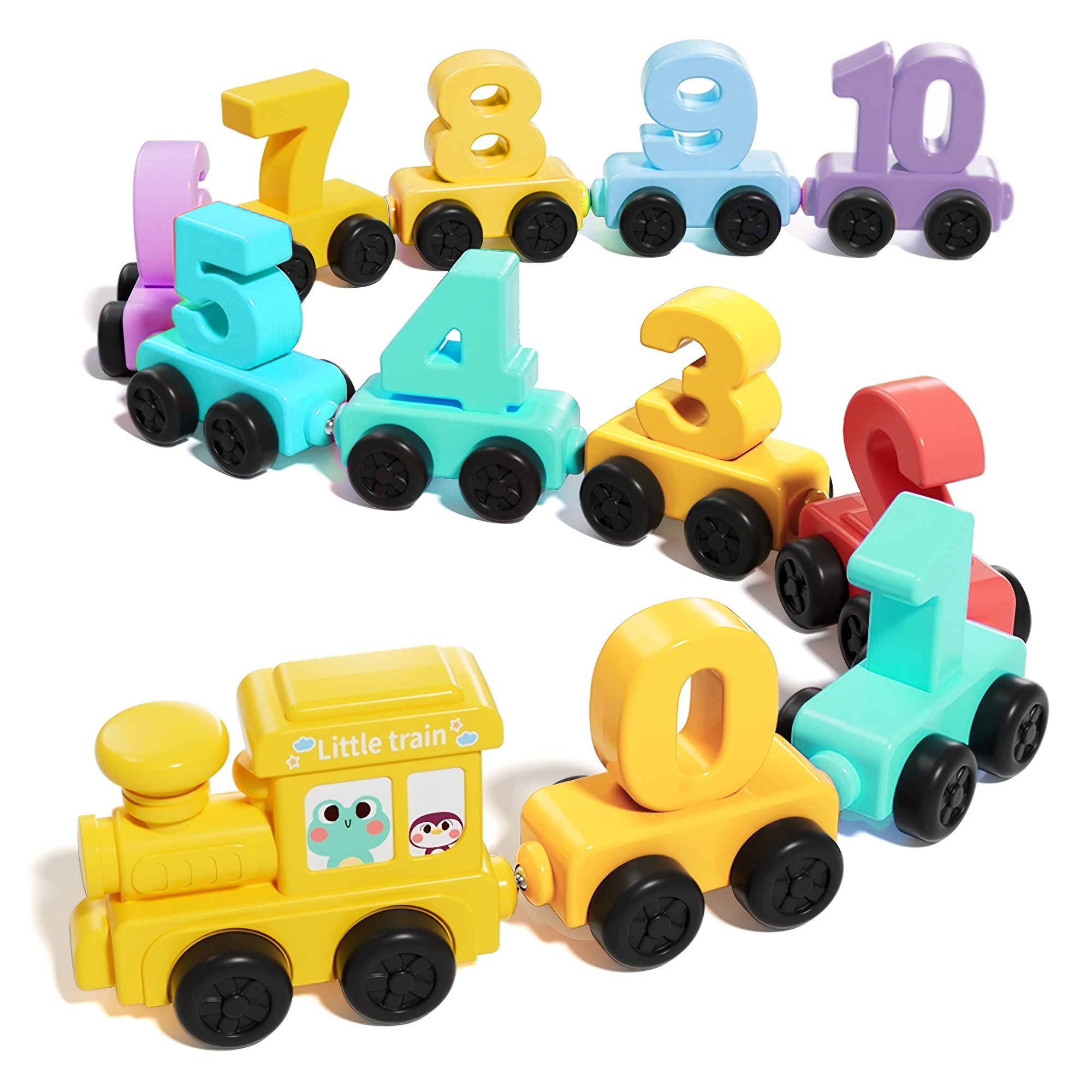 TEMU Number Train Sorting Game - 0 Digit Puzzle Number Train Playset With Color Recognition Activity Cubes, Mixed Colors, Early Puzzle Learning Tool,