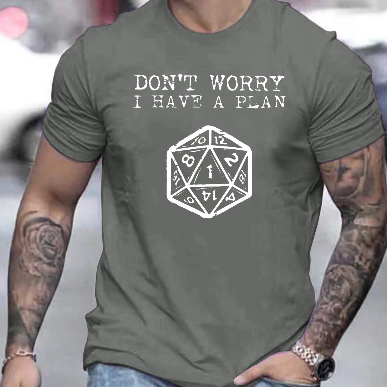 TEMU Men's D&d Inspired T-shirt - "don't Worry I Have " D20 Dice Print, Casual Round Neck Summer Tee For Tabletop Rpg Gamers, Apparel