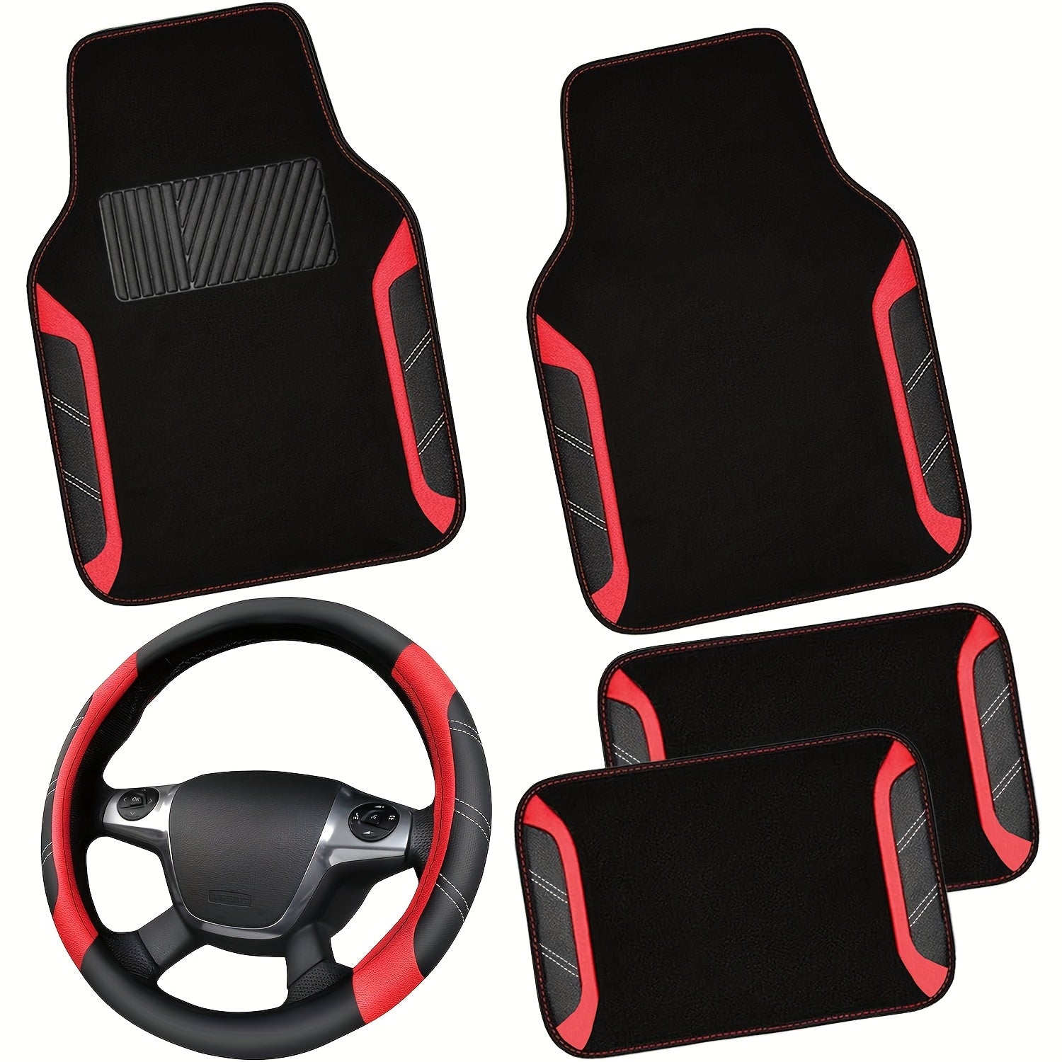 TEMU Steering Wheel Cover And Waterproof Car Floor Mats, Microfiber Universal Car For 95% Sedan, Suv, Cars, -15inch Sporty Anti-slip Safety