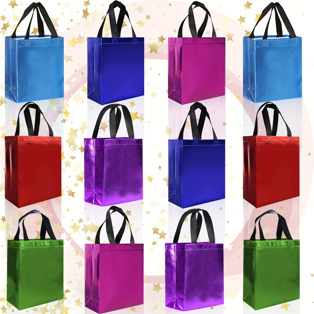 TEMU 12pcs Hot Mixed Colors Gift Bags With A Glossy Finish - Perfect As Pink Goodie Bags Birthday Bags Party Favor Bags Purple Blue Green