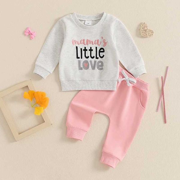 Childrens baby girl autumn clothing letter embroidery long sleeved sportswear and elastic pants set baby 2-piece activity clothes 1-3 years