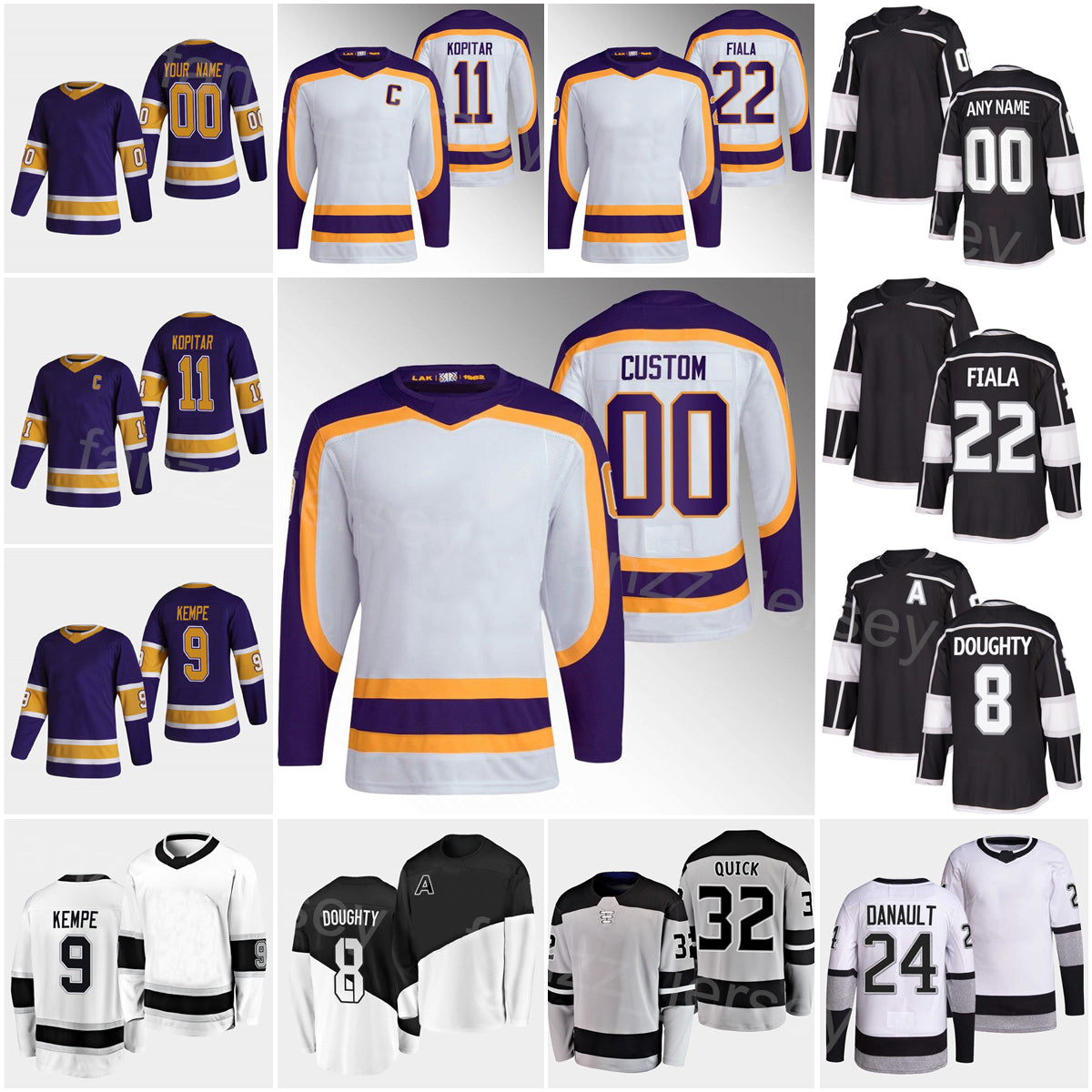 2023 Hockey Reverse Retro 22 Kevin Fiala Jerseys 11 Anze Kopitar 8 Drew Doughty 32 Jonathan Quick 9 Adrian Kempe 24 Phillip Danault 12 Trevor Moore