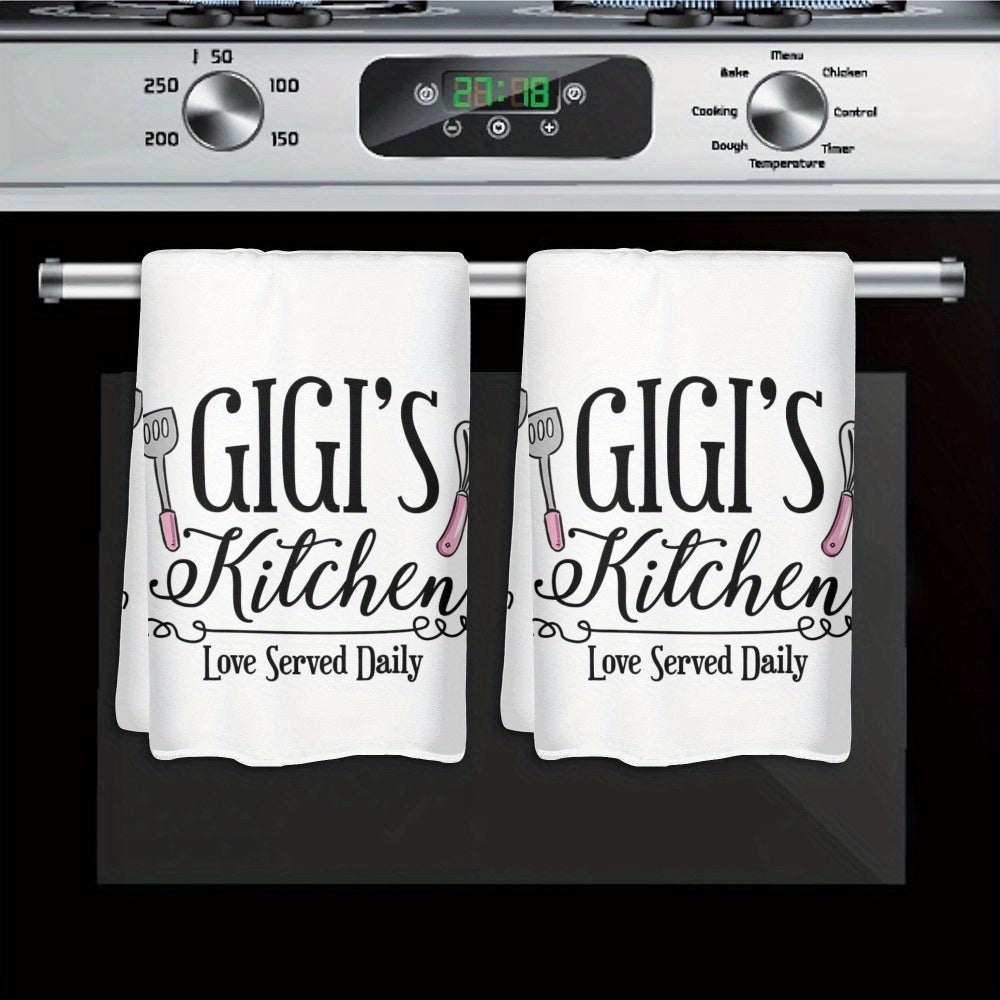 TEMU 2pcs 's Kitchen Polyester Dish Towels 23.6x15.7 Inch - Modern Cartoon Theme With Utensil Graphics & "love Daily" Text, Lightweight Decorative