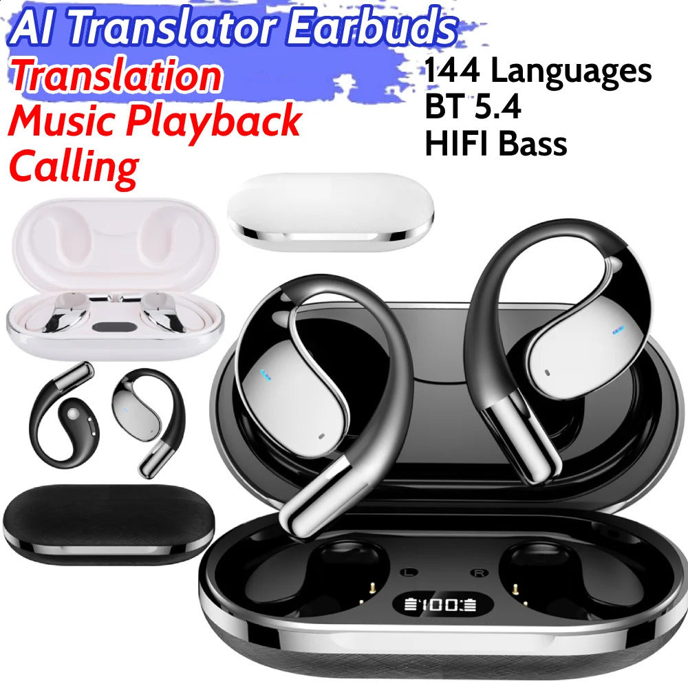 Wireless BT Translation Earbuds HIFI Bass ENC Noise Reduction 144 Languages Time Ai Translating OWS Open Headphones 250305
