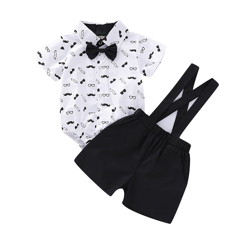 Newborn Baby Boy Clothes Boys Bodysuit Tops+ Suspender Shorts With Bowtie 2pcs Set